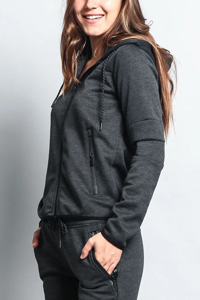 Women's Athletic Zip Up Hooded Sweater (Top Only)